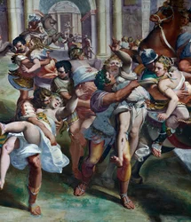 Únos Sabinek (16. století), Luca Cambiaso (1527-1585), freska, Villa Imperiale, Janov, Ligurie, Itálie, detail