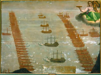 Námořní bitva u Lepanta v roce 1571, v níž císařská flotila pod vedením dona Juana d