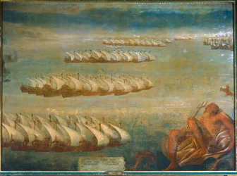 Námořní bitva u Lepanta v roce 1571, v níž císařská flotila pod vedením dona Juana d