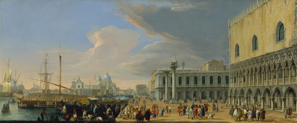 Molo v Benátkách, pohled na západ, kolem roku 1709.