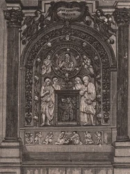 Oltář kostela Santa Maria delle Grazie, Luca della Robbia, Montepulciano, Toskánsko, Itálie, dřevoryt z Le cento citta d