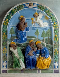 Kristus na Olivové hoře Keramický obraz namaloval a nalakoval Luca della Robbia (1400-1482) 15. století. Paříž, Muzeum Louvre