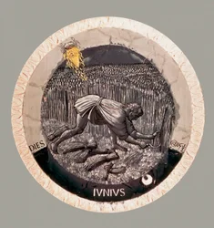 Červen: rolník sklízející pšenici. Terakota od Luca della Robbia