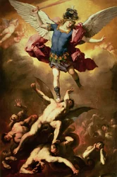 Archanděl Michael svrhává vzpurného anděla, kolem 1660-65