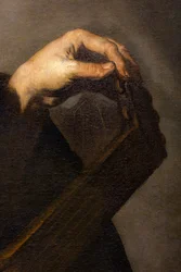 Hudebník ladí loutnu (detail)
