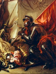Voják držící prapor, detail z Alegorie války, Luca Giordano (1634-1705), olej na plátně, 61x50 cm
