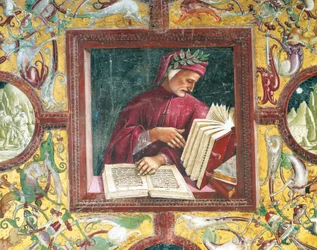 Itálie, region Umbrie, Orvieto, katedrála, kaple Madonna di San Brizio, portrét Danteho Alighieriho od Lucy Signorelliho, freska