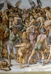 Konec světa - Detail zobrazující zatracené. Freska Luca Signorelliho (1445-1523), 1499-1504, Orvieto, Duomo, Cappella di San Brizio