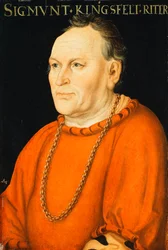 Portrét polodlouhého Sigmunta Kingsfelta v červeném kostýmu,