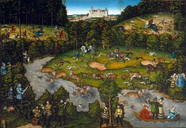 Soudní hon poblíž zámku Hartenfels (Torgau v Sasku)