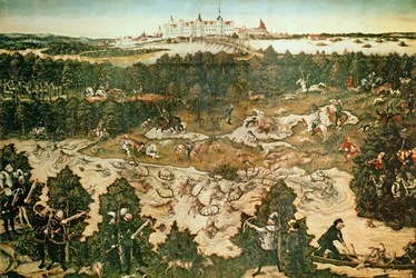 Hon na počest císaře Karla V. poblíž hradu Hartenfels, Torgau, 1544 (viz také 38682, 72409 a 498129)