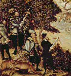 Johann Friedrich Magnanimous, saský kurfiřt a císař Karel V. loví jeleny poblíž zámku Hartenfels, Torgau, 1544 (detail 38682)