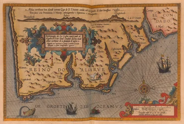 Nadrozměrný atlas s názvem "Speculum nauticum super navigatione maris occidentalis confectu, continens omnes oras maritimas Galliae, Hispaniae, and praecipuarum partium Angliae", cca 1591 (kresba).