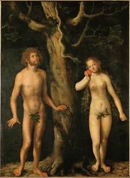 Adam a Eva (malba na dřevě)