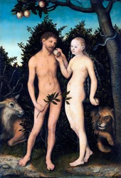 „Adam a Eva v ráji“, obraz Lucase Cranacha staršího (1472-1553), 1531, Staatliche Museen zu Berlin, Německo, ©DeAgostini/Leemage