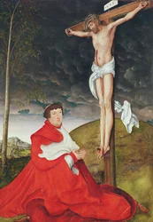 Albert, kardinál kurfiřt z Mohuče u paty kříže (olej na desce)
