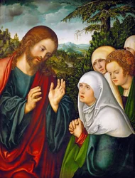 Les adieux du Christ a sa mere - Kristovo rozloučení se svatými ženami - Lucas Cranach, starší (1472-1553). Olej na dřevě, c. 1520. Rozměr : 110x83,5 cm. Uměleckohistorické muzeum, Vienne
