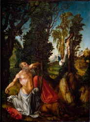 Svatý Jeroným v malbě Pokání od Lucase Cranacha staršího (1472-1553) 1502 Ne. 55,5x41,5 cm Vídeň, Kunsthistorisches Museum