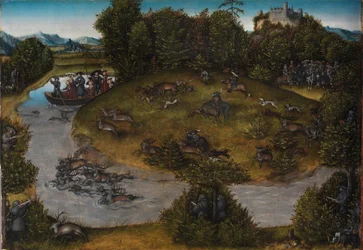Hon na jelena voliče Fredericka Moudrého, kolem roku 1530 (olej na panelu)