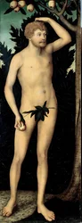 "Adam"" Obraz Lucase Cranacha II. mladšího (1515-1586) Po roce 1537 Rozměr 171 x 63 cm Německo Drážďany Státní umělecké sbírky