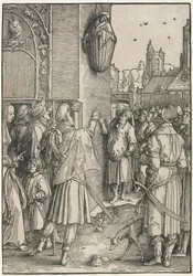 Síla žen: Básník Virgil zavěšený v koši, c. 1512.