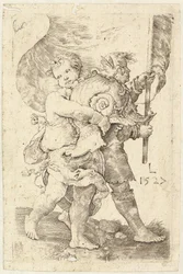 Dva chlapci s helmou a standardem, 1527.