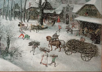 Zima (únor), detail (olej na plátně)