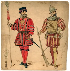 Beefeater a španělský voják, 19. století.
