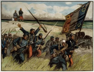 První světová válka (1914-1918): “” Charge à la baionette en septembre 1914”” Obraz Luciena Hectora (Lucien-Hector) Jonase (1880 -1947) 1914 Paříž. Muzeum dvou světových válek