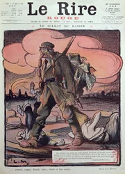 Karikatura německého vojáka, z přední obálky časopisu „Le Rire Rouge“, 20. března 1915