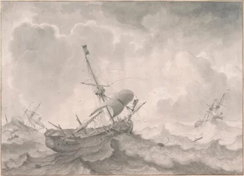 L.Backhuysen, lodě na rozbouřených mořích