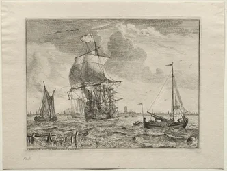 Námořní scéna s Amsterdamem v dálce, 1701.