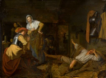 Vojáci v Reveille, cca 1650 (olej na panelu)