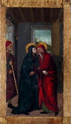 Život Panny Marie: „“Visitace”” Série “”Záhady růžence”” Malba na dřevě od Ludovica Brea (Louis Brea) (1450-1523) 1512-1513 Taggia, Museo del Convento di San Domenico Itálie
