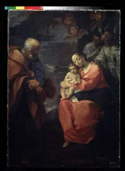 "Svatá rodina odpočívá na útěku do Egypta"" (Svatá rodina pod palmou (odpočívej na útěku do Egypta)) Malba Ludovica Carracciho (Ludovic Carracci