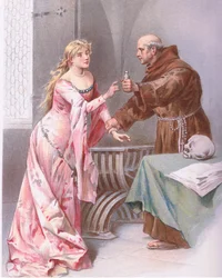 Friar Hold dcero, špehovám druh naděje., ilustrace z Romea a Julie,