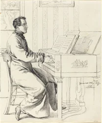 Grimm, Ludwig Emil   Němec, 1790-1863  Umělcův švagr, Ludwig Hassenpflug, Příprava hrát na klavír, 1826 (pero a černý inkoust přes grafit na tkaném papíře)
