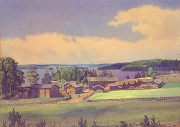 Severní krajina (akvarel na papíře)