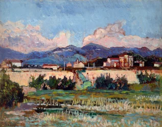 Domy a zahrady v Ardenze, Ulvi Liegi (1858-1939), olej na desce, 27x34 cm