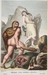 Hercules zachraňuje Hesione nebo Ercole che Libera Enione, Kniha XI, ilustrace z Ovidiových metamorfóz, Florencie, 1832 (ručně kolorovaná rytina)