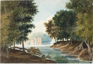 Krajina s řekou a vilou (Akvarel, cca 1825)