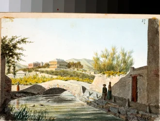 Pohled na Villa Saluzzo Bombrini v okrese Albaro, Janov (kresba a akvarel, cca 1825)