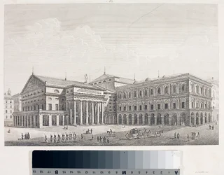 Pohled na divadlo Carlo Felice a palác Accademia v Janově (Let