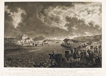 Pohled na most Pila v Janově po povodni bystřiny Bisagno 26. 10. 1822 (Let, kolem 1822)