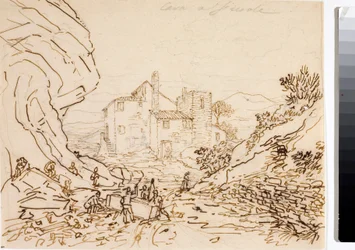 Dělníci v lomu ve Fiesole, poblíž Florencie (kresba tuší, cca 1823)