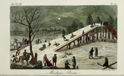 Horská dráha. Ilustrace ze starověkých a moderních zvyků nebo vládní historie Giulio Ferrario, 1831