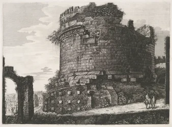 Tombe van Caecilia Metella te Rome Pohled na Velký hrob Cecilie Metella nacházející se na Via Appia (název na objektu)