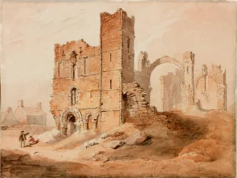 Lindisfarne Abbey - West Front (tužka a akvarel na papíře)