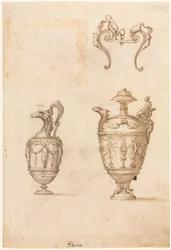 Design pro dvě vázy a ornament recto, polovina 1500.