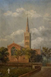 Kostel Nejsvětější Trojice a hřbitov, Coventry, kolem roku 1900 (olej na plátně)